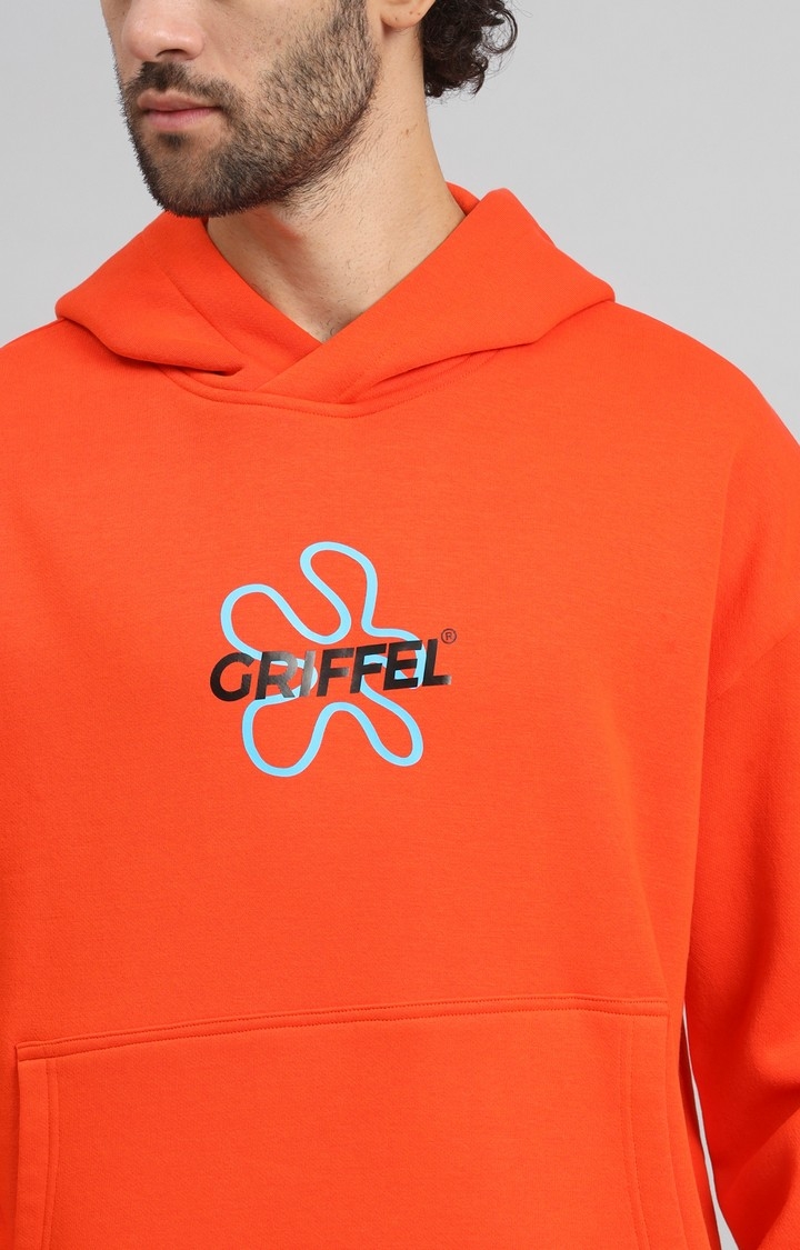 GRIFFEL | Men's White Front Logo Oversized Fleece Hoodie Sweatshirt 4