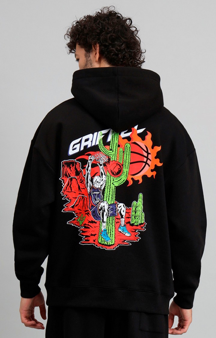 GRIFFEL | Men's Black Fireball Oversized Fleece Hoodie Sweatshirt