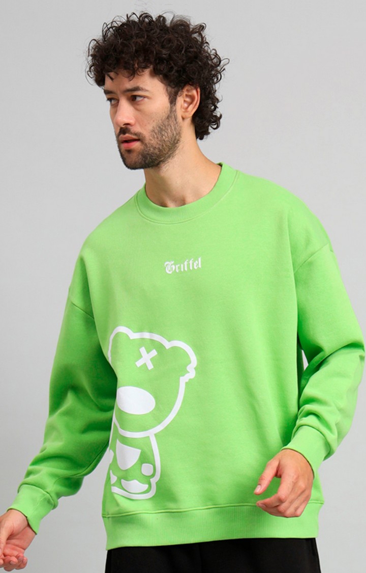 GRIFFEL | Men's Parrot Teddy Print Oversized Round Neck 100% Cotton Fleece Sweatshirt