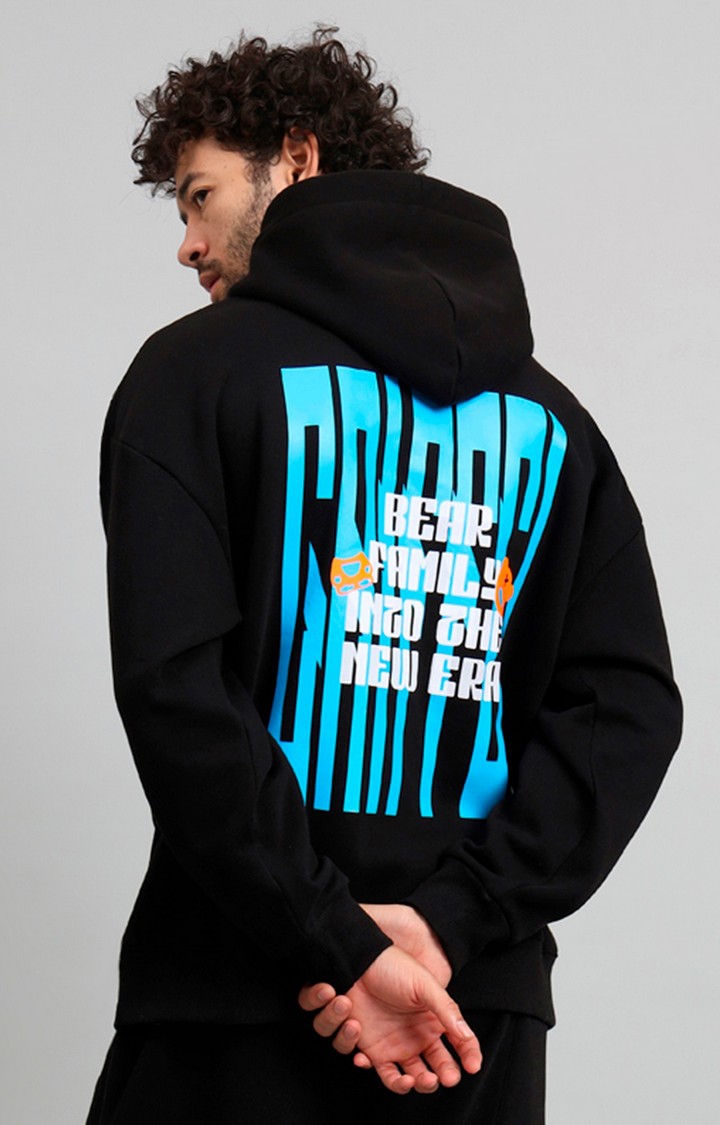 GRIFFEL | Men's Black New Era Print Front Logo Oversized Fleece Hoodie Sweatshirt