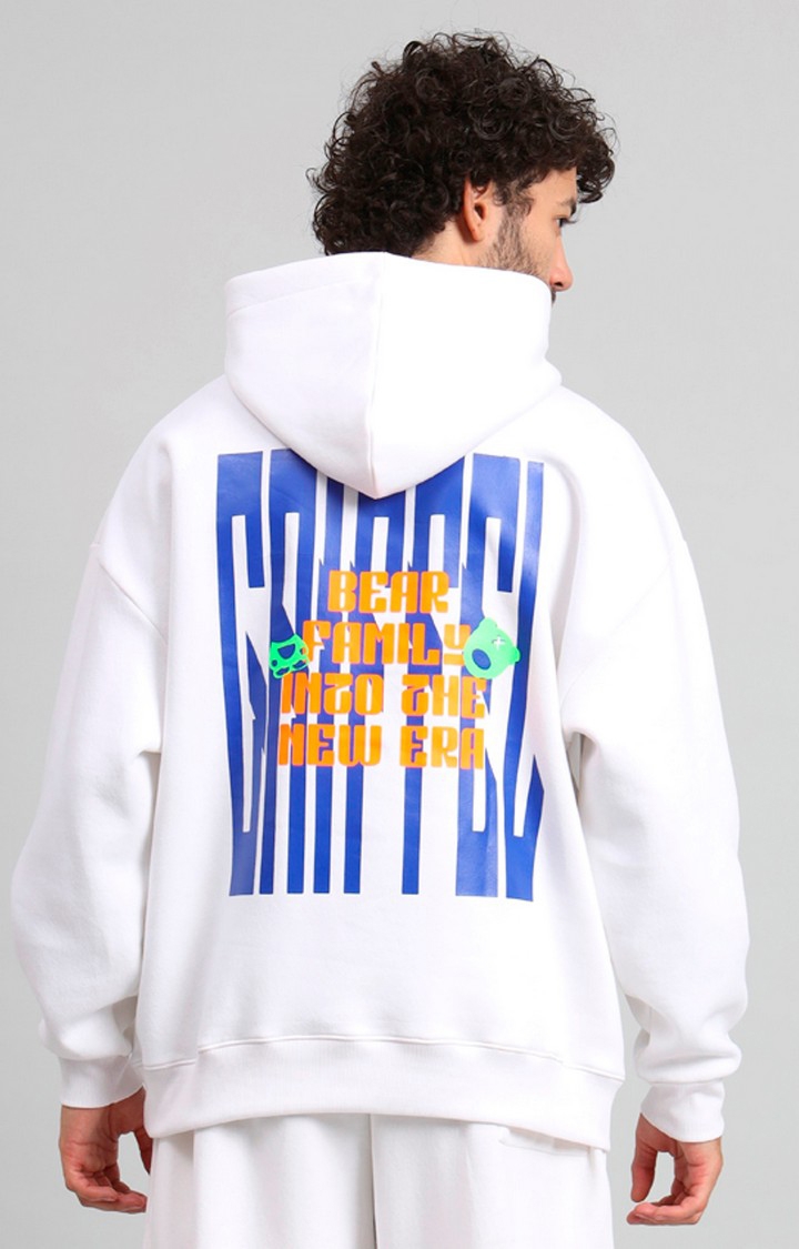 GRIFFEL | Men's White New Era Print Front Logo Oversized Fleece Hoodie Sweatshirt