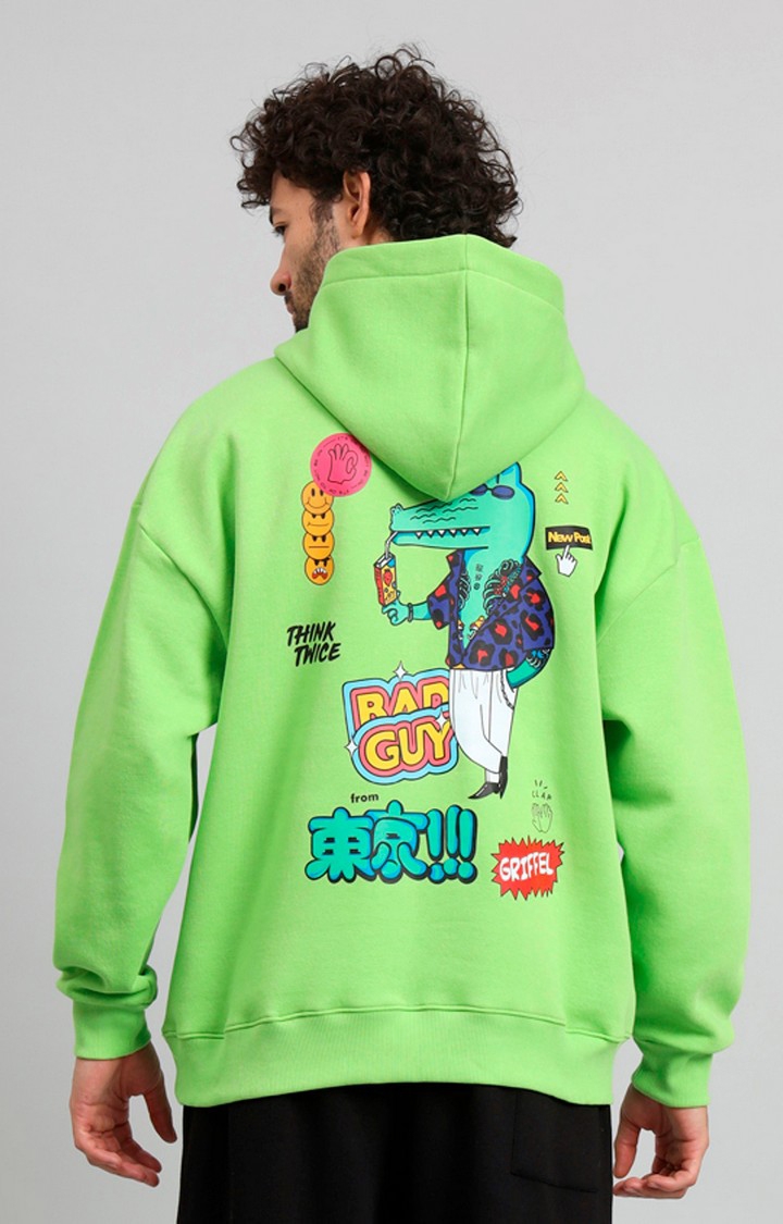 GRIFFEL | Men's Parrot BAD GUY Print Front Logo Oversized Fleece Hoodie Sweatshirt