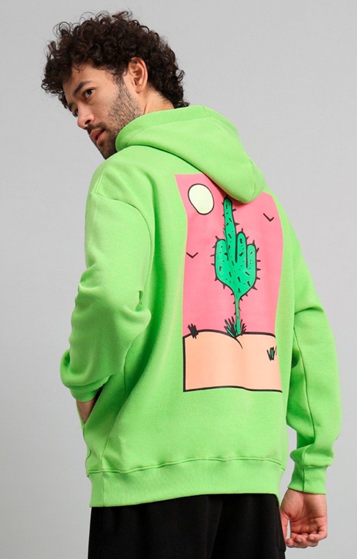 GRIFFEL | Men's Parrot Cactus Print Front Logo Oversized Fleece Hoodie Sweatshirt