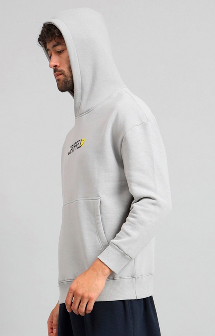 GRIFFEL | Men's Grey Chill Vibe Print Front Logo Oversized Fleece Hoodie Sweatshirt 3
