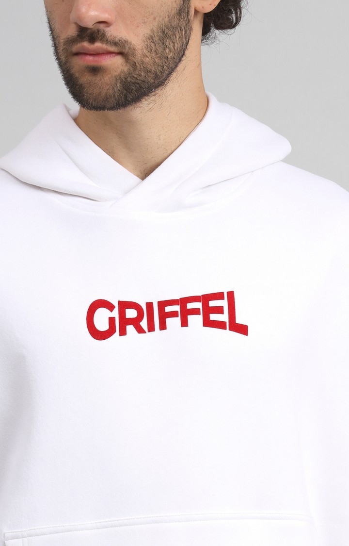 GRIFFEL | Men's White SNAKE Print Front Logo Oversized Fleece Hoodie Sweatshirt 4