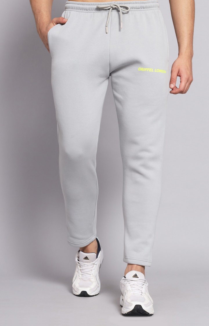 GRIFFEL | Men's Grey Front Logo Regular Fit Cotton Fleece Trackpant