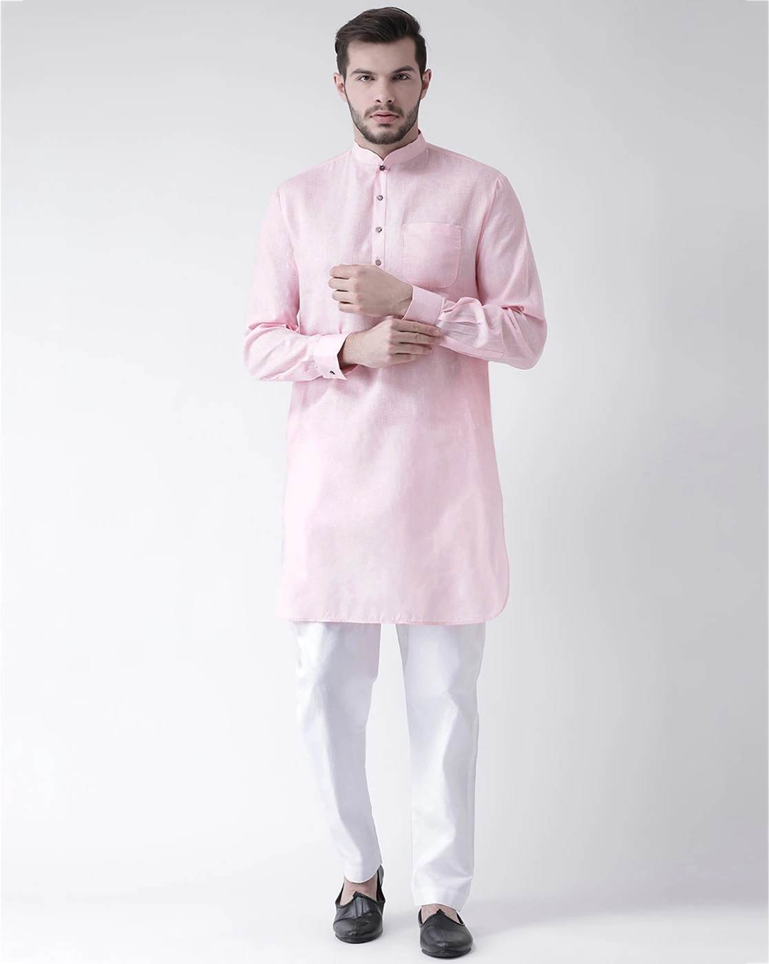 Chitwan Mohan Men Cotton Blend Solid Kurtha Set