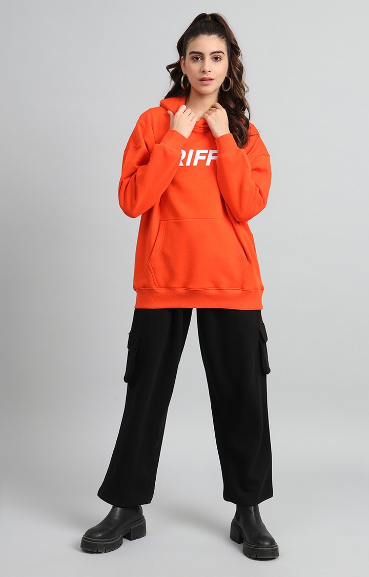 GRIFFEL | Women's Oversized Fit Orange Front Logo Cotton Fleece Tacksuit