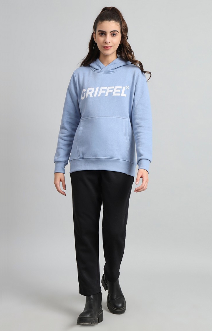 GRIFFEL | Women's Regular Fit Sky Blue Front Logo Cotton Fleece Tacksuit