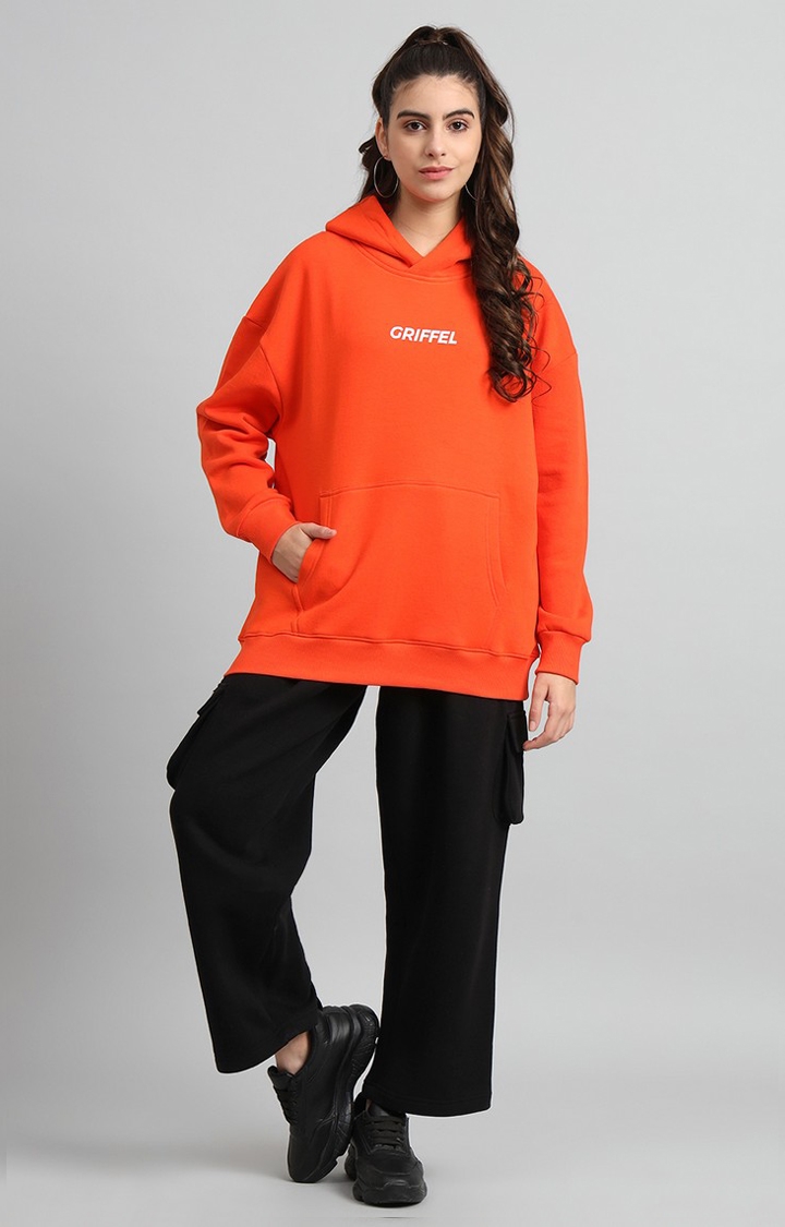 GRIFFEL | Women's Oversized Fit Front Logo Cotton Fleece Orange Fleece Tracksuit