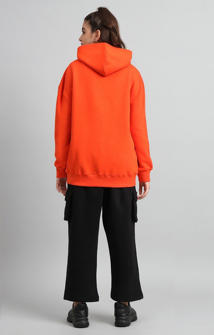 Women's Oversized Fit Front Logo Cotton Fleece Orange Fleece Tracksuit