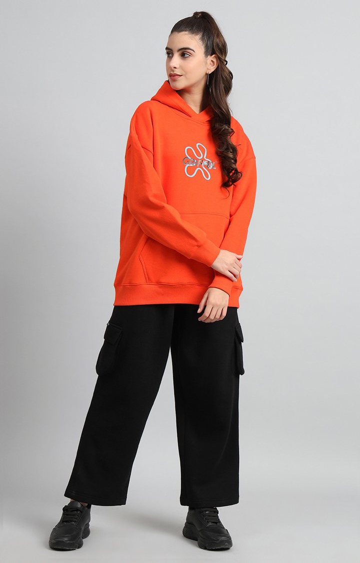 Women's Oversized Fit No One Saves You Orange Cotton Fleece Tracksuit