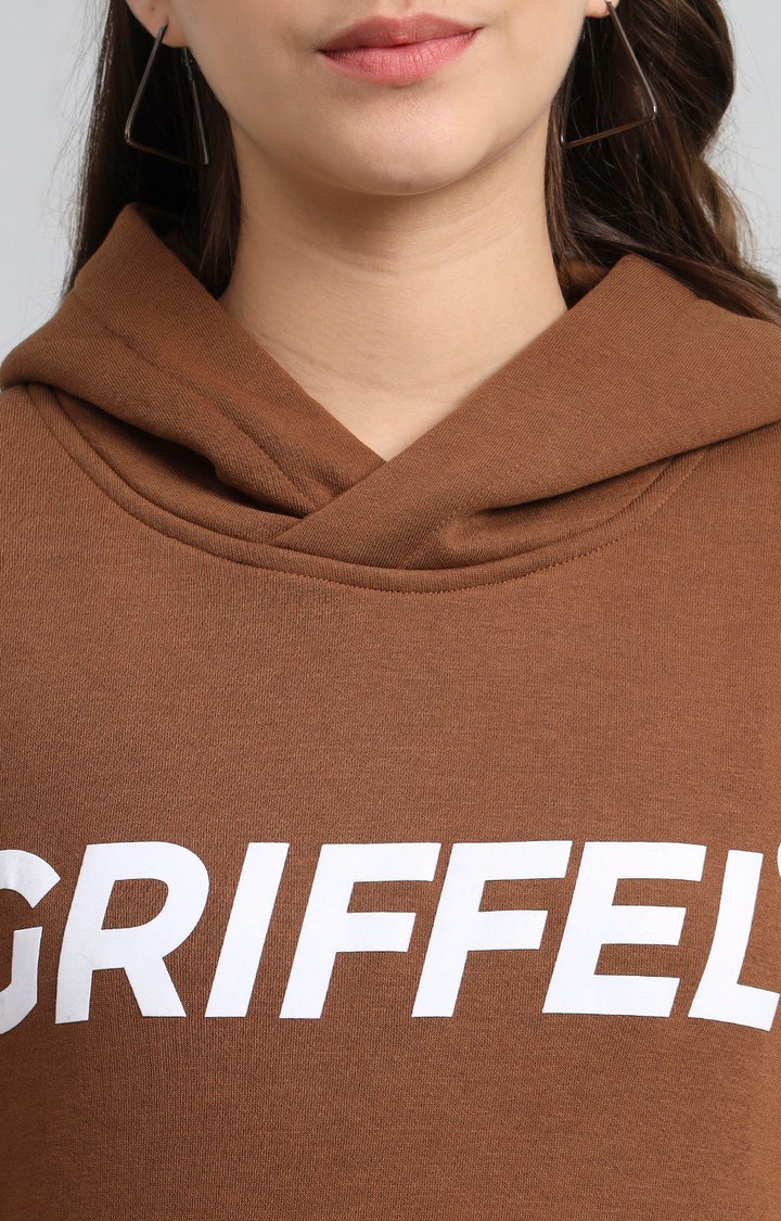 Women's Brown Printed Hoodies