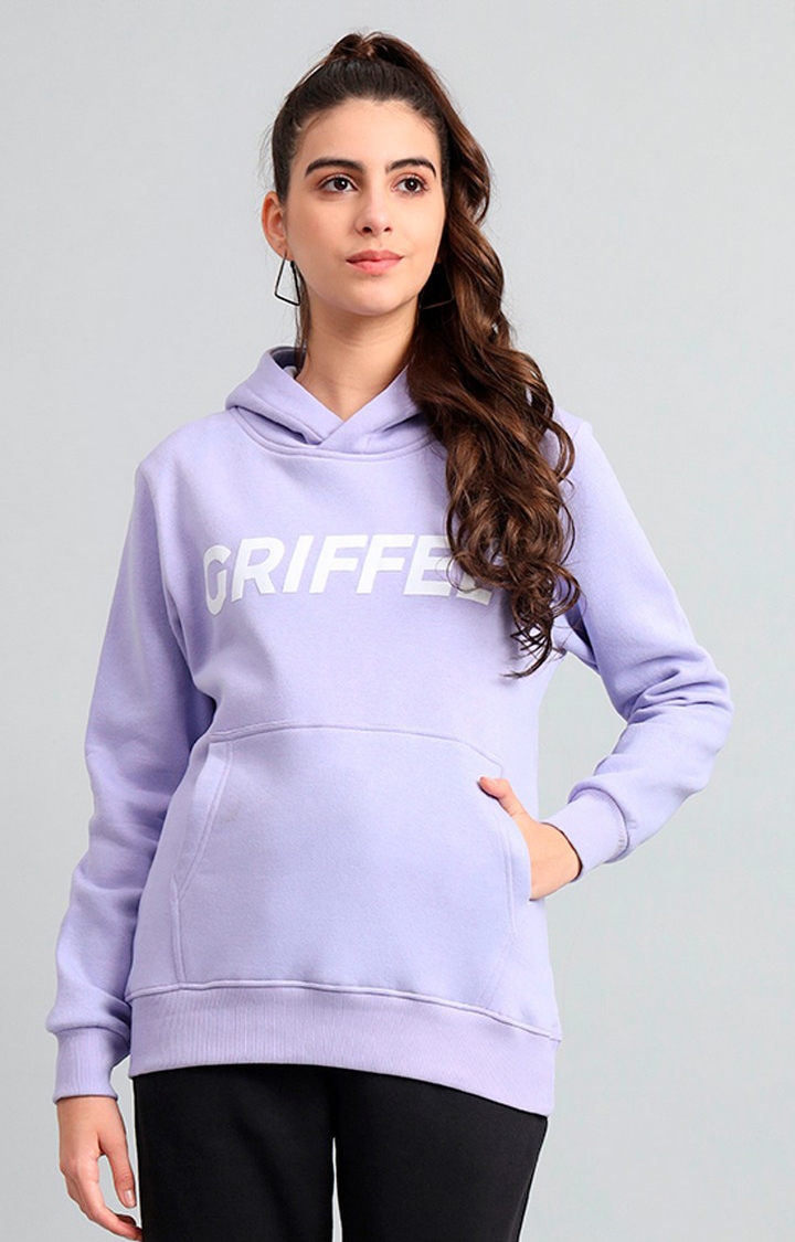 GRIFFEL | Women's  Regular Fit Mauve Cotton Front Logo Fleece Hoodie Sweatshirt