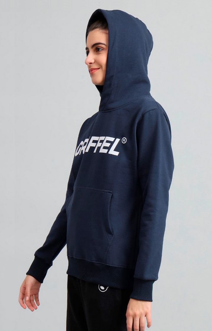 Women's Navy Blue Printed Hoodies