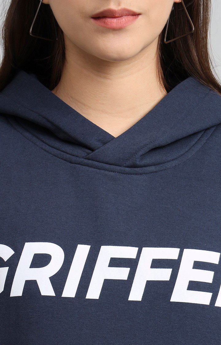 Women's Navy Blue Printed Hoodies