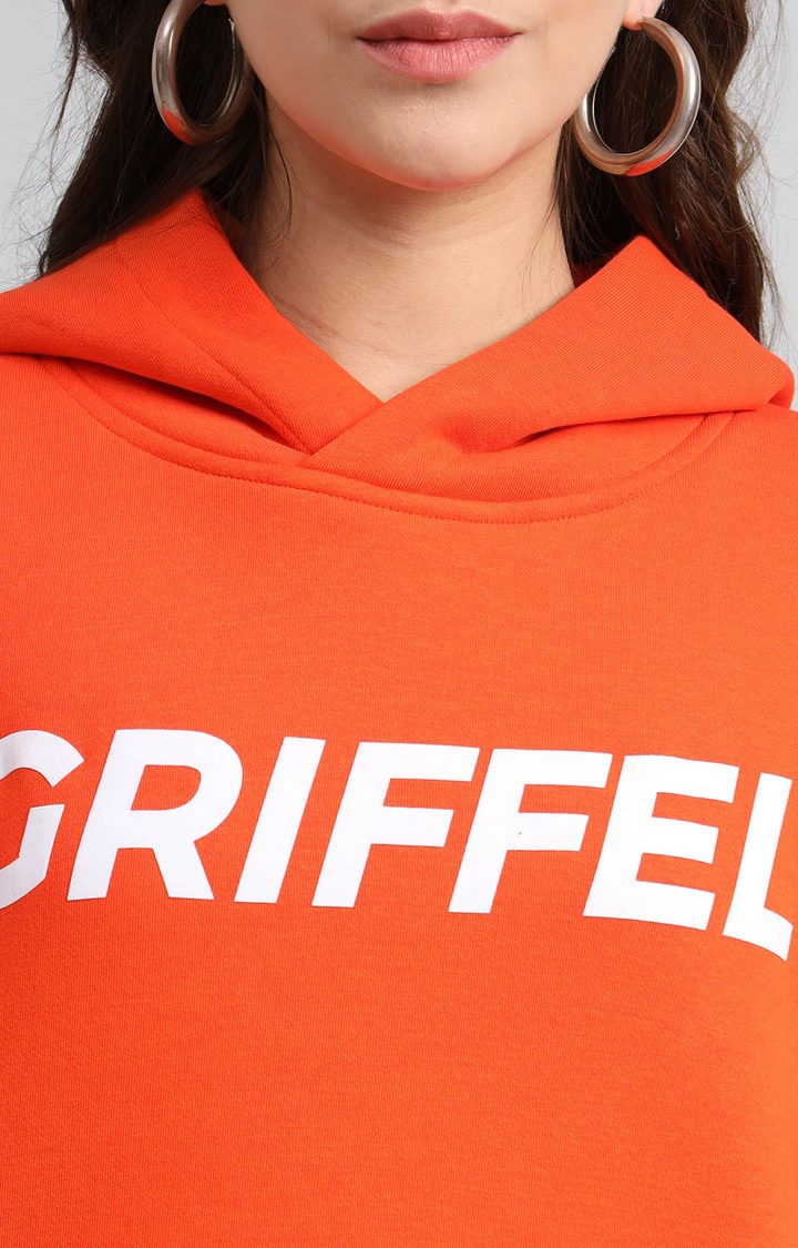 Women's Orange Printed Hoodies