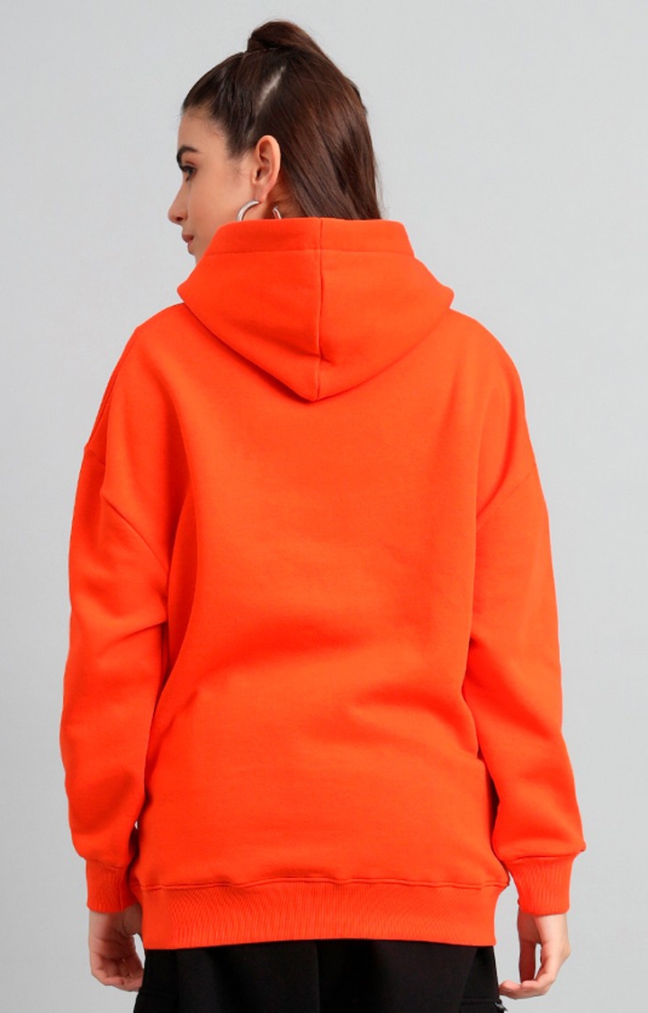 Women's Orange Printed Hoodies