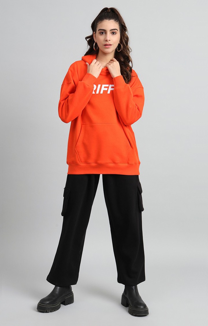 Women's Orange Printed Hoodies