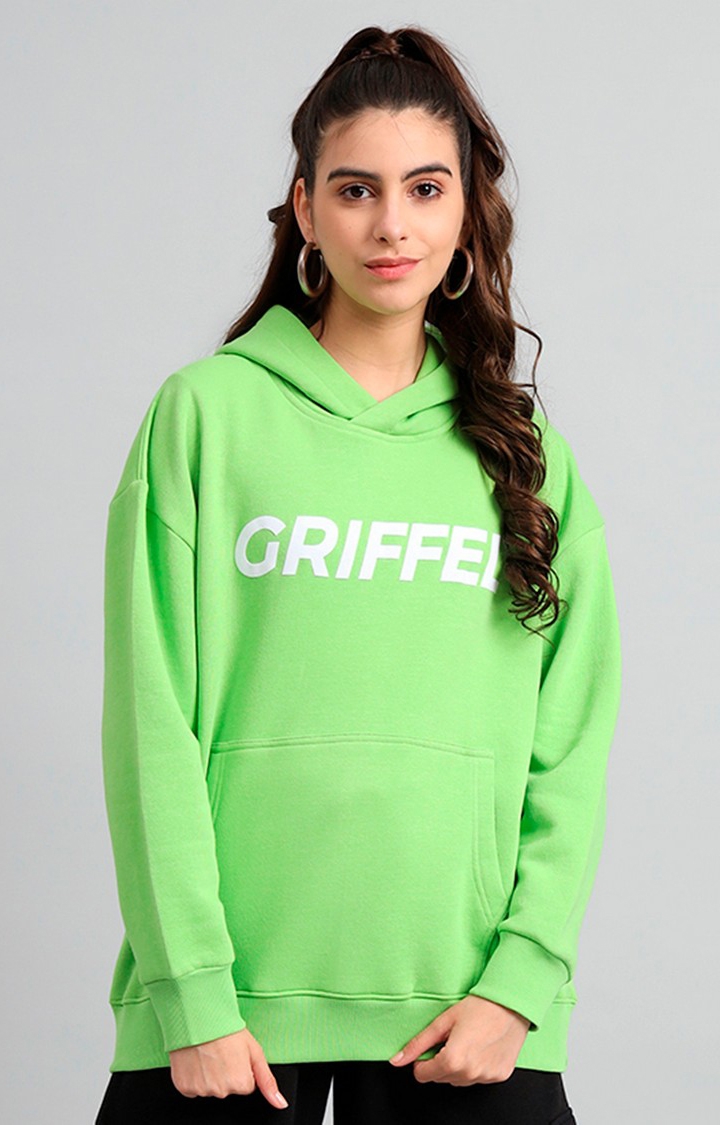 GRIFFEL | Women's  Oversized Fit Parrot Cotton Front Logo Fleece Hoodie Sweatshirt