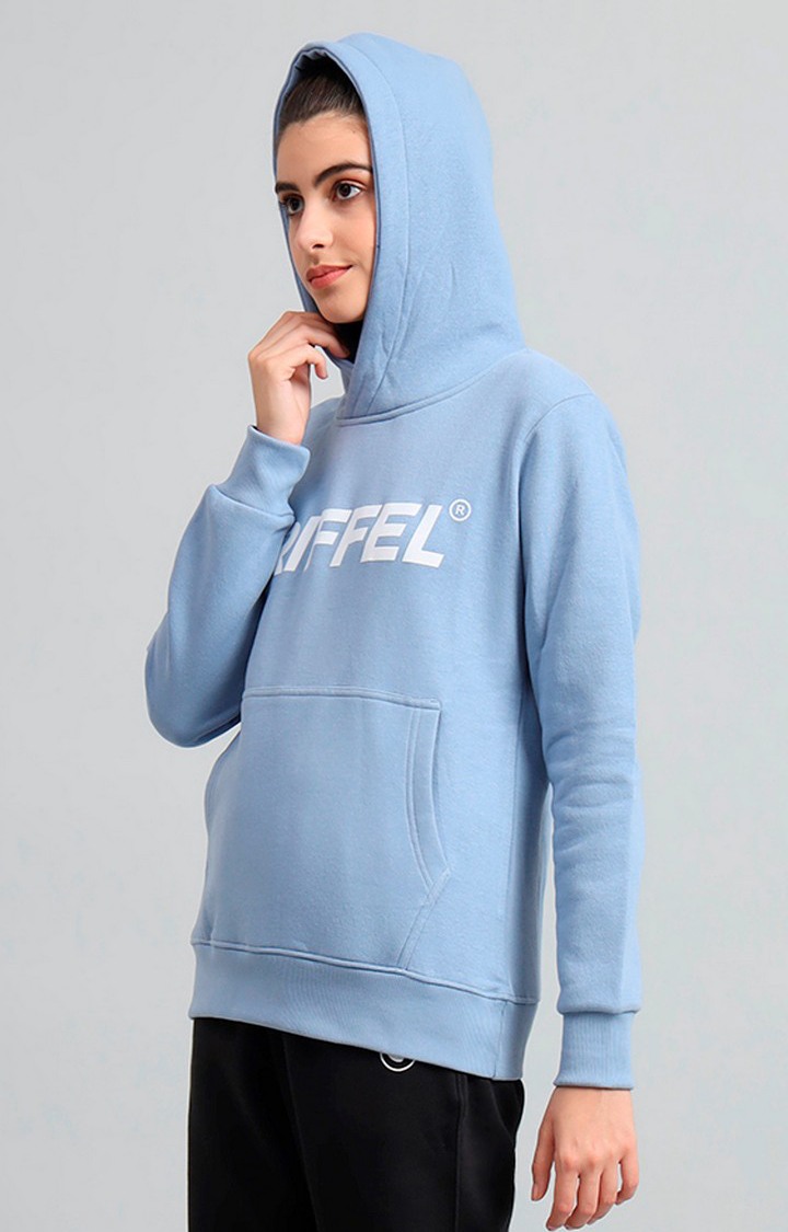 Women's Blue Printed Hoodies