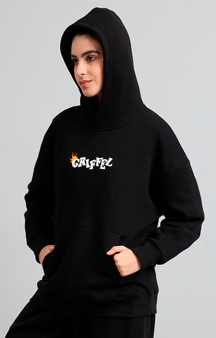 Women's Black Printed Hoodies