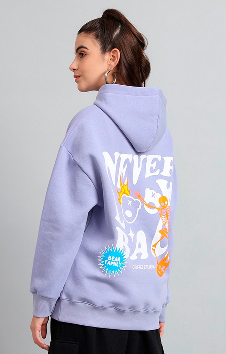 Women's 's Never Look Mauve Print Front Logo Oversized Fleece Hoody Sweatshirt