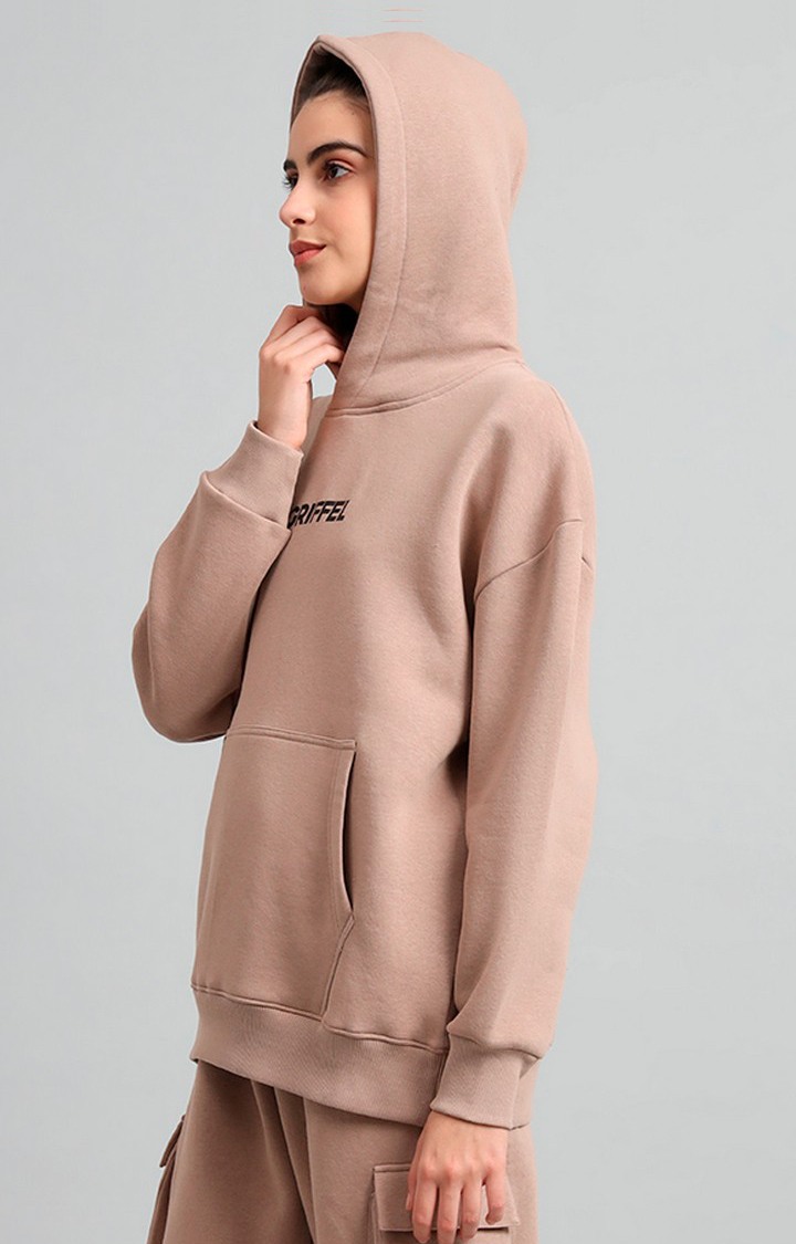 Women's Beige Printed Hoodies