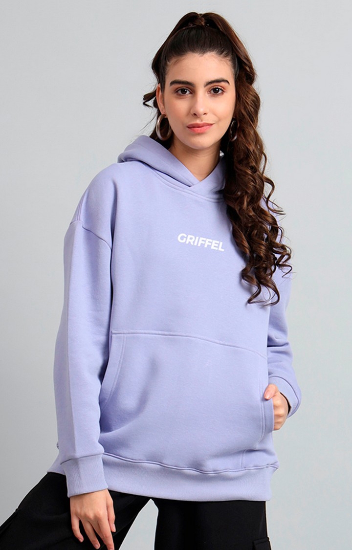GRIFFEL | Women's 's Mauve Front Logo Oversized Fleece Hoodie Sweatshirt