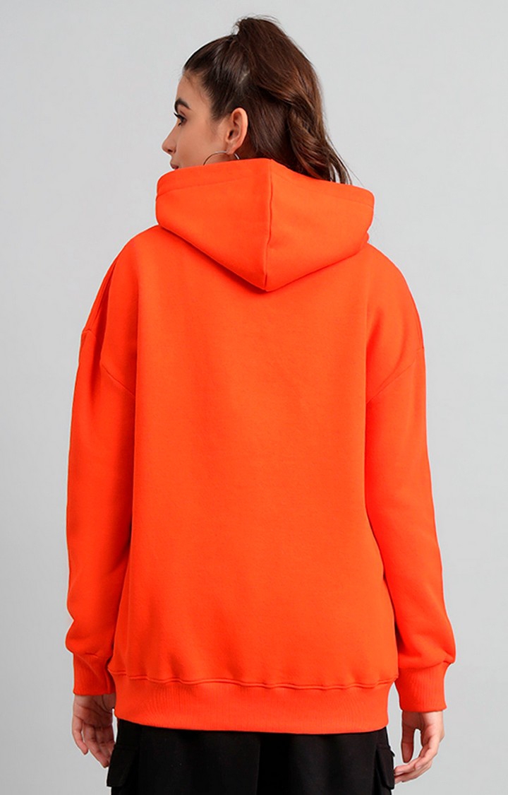 Women's Orange Printed Hoodies