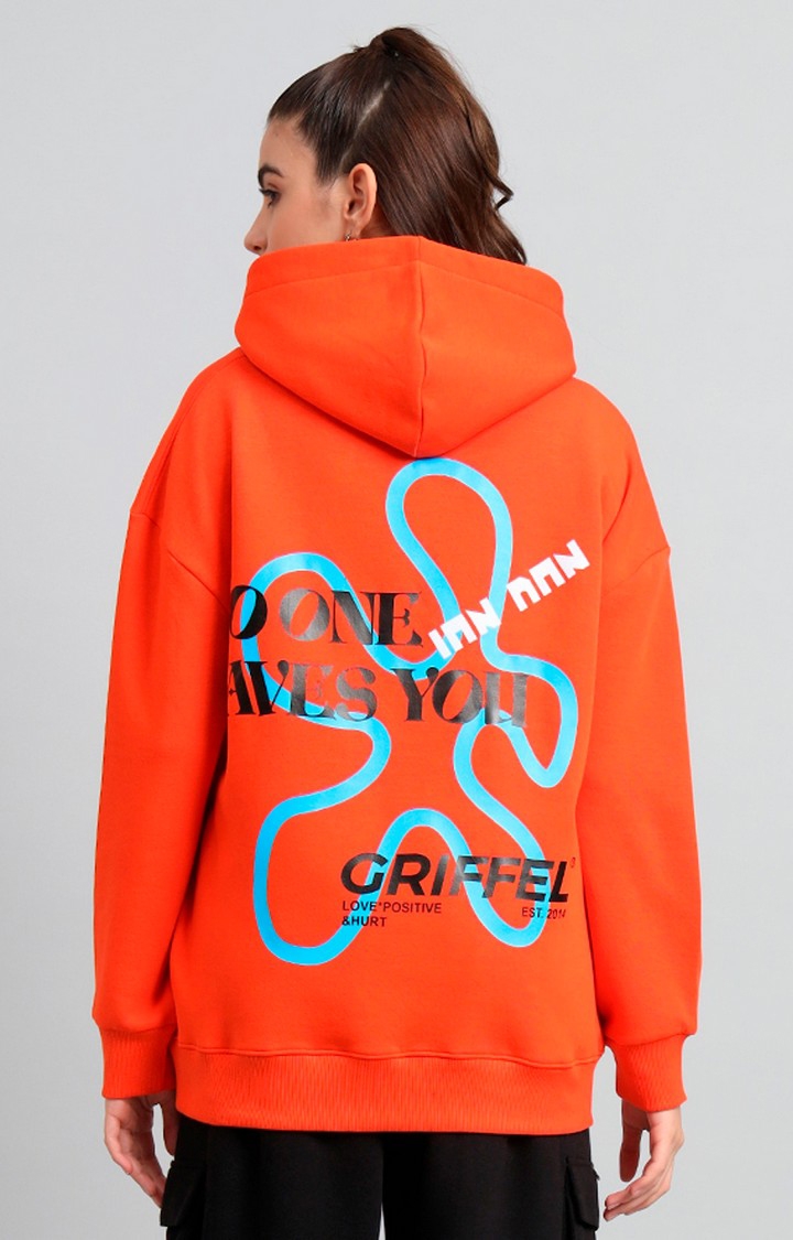 GRIFFEL | Women's 's Orange No One Saves You Oversized Fleece Hoodie Sweatshirt