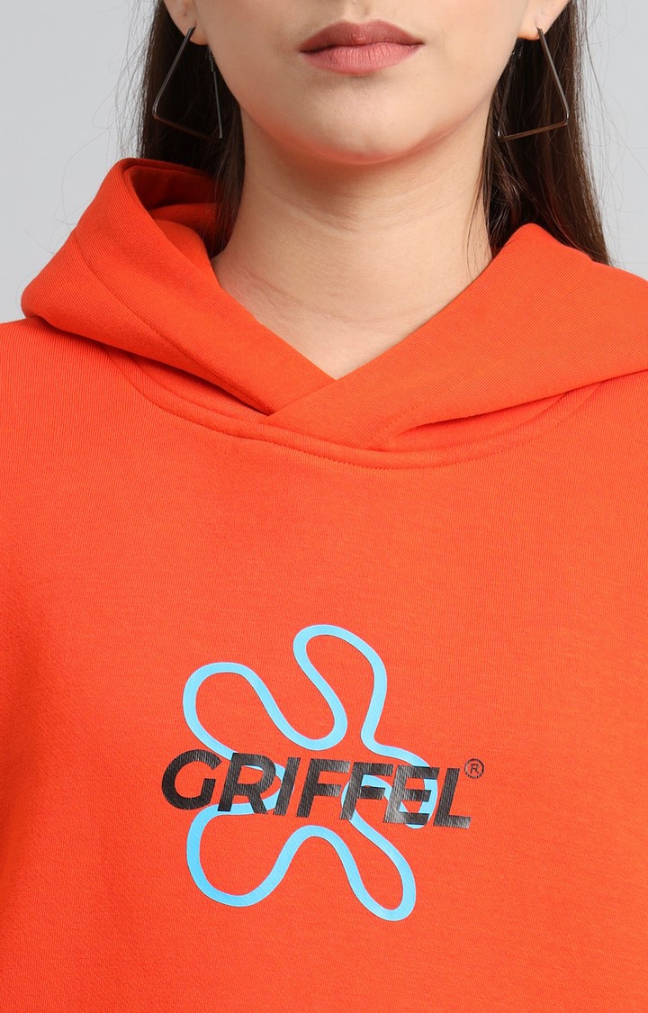 Women's Orange Printed Hoodies