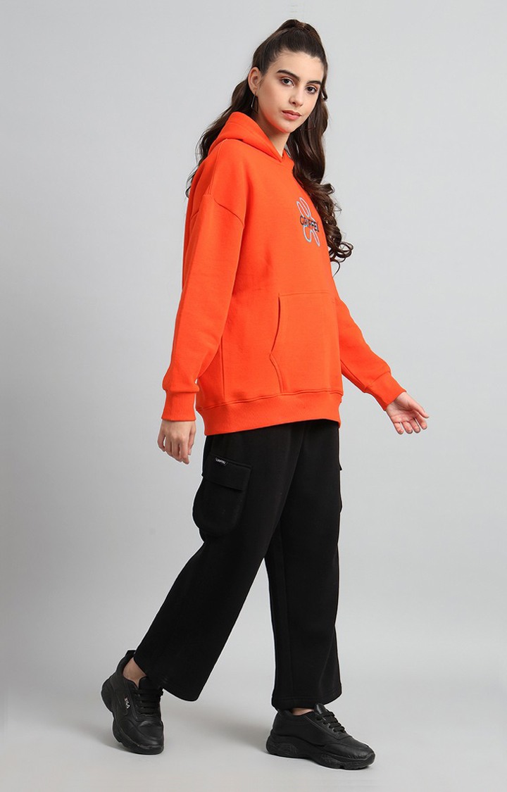 Women's Orange Printed Hoodies