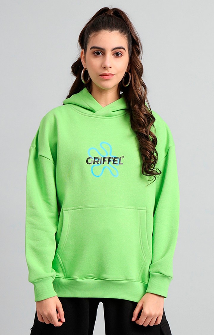 Women's Green Printed Hoodies