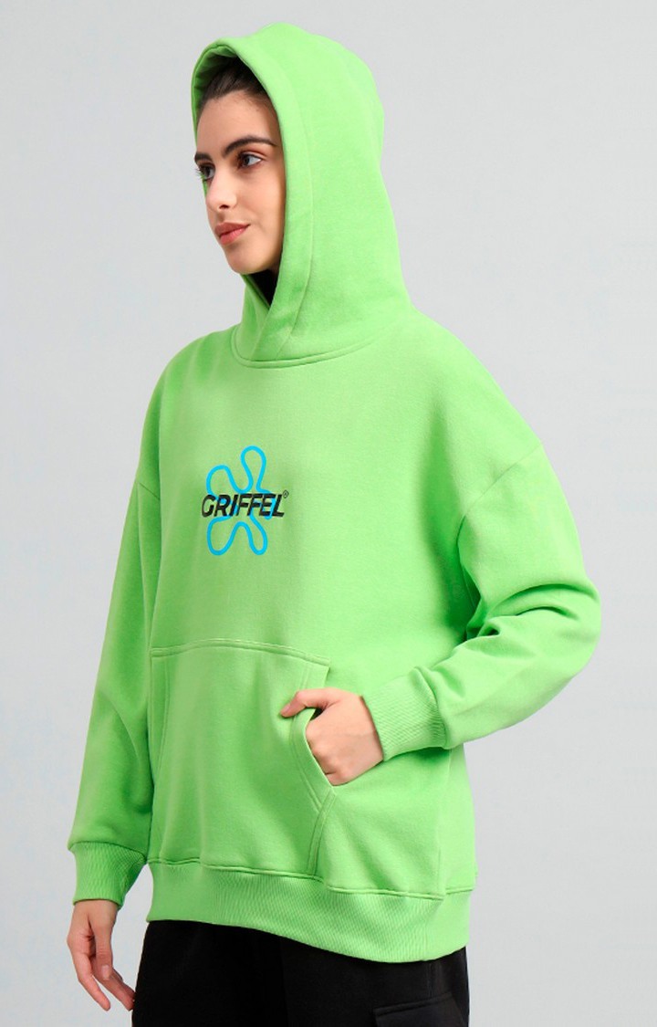 Women's Green Printed Hoodies