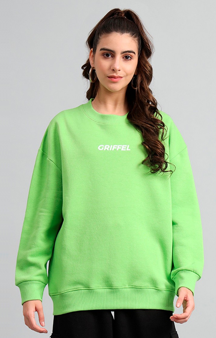 GRIFFEL | Women's 's Parrot Fron Logo Oversized Round Neck Cotton Fleece Sweatshirt