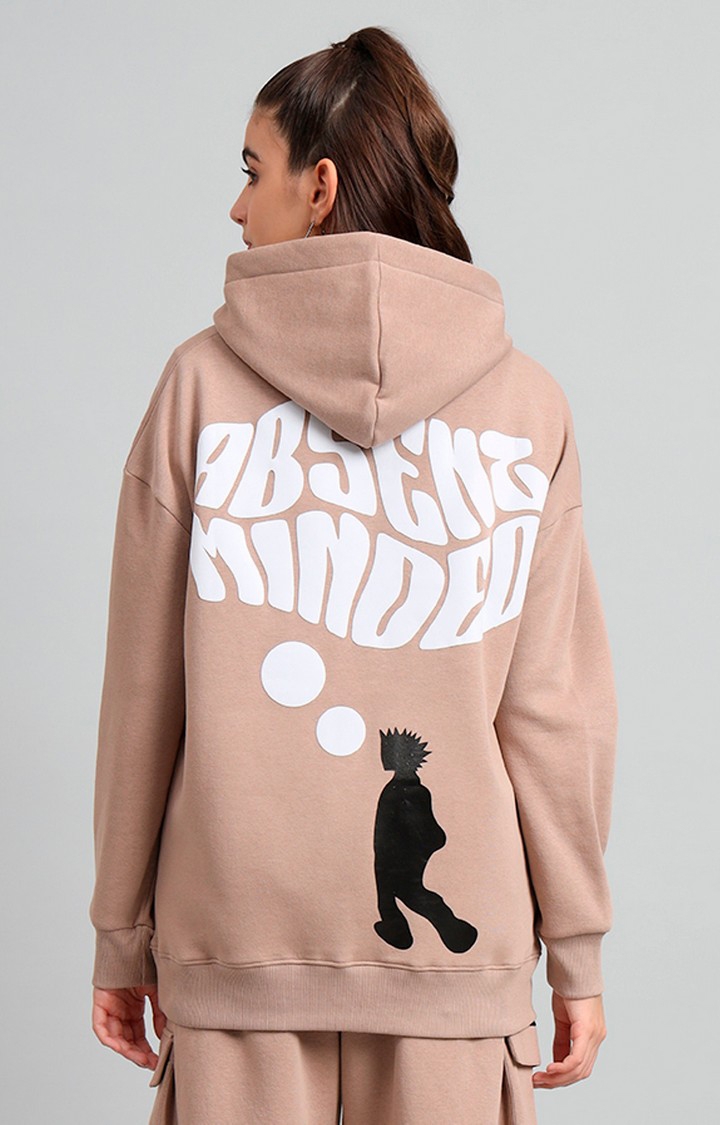 Women's 's Camel Absent Minded Print Oversized Fleece Hoodie Sweatshirt