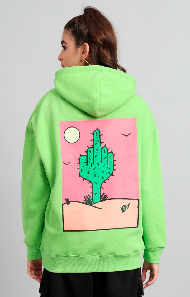 GRIFFEL | Women's 's Parrot Cactus Print Front Logo Oversized Fleece Hoodie Sweatshirt