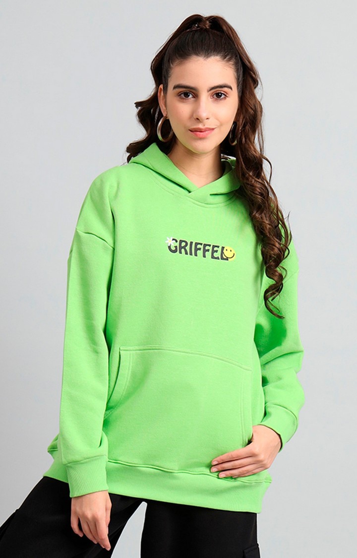 Women's Green Printed Hoodies