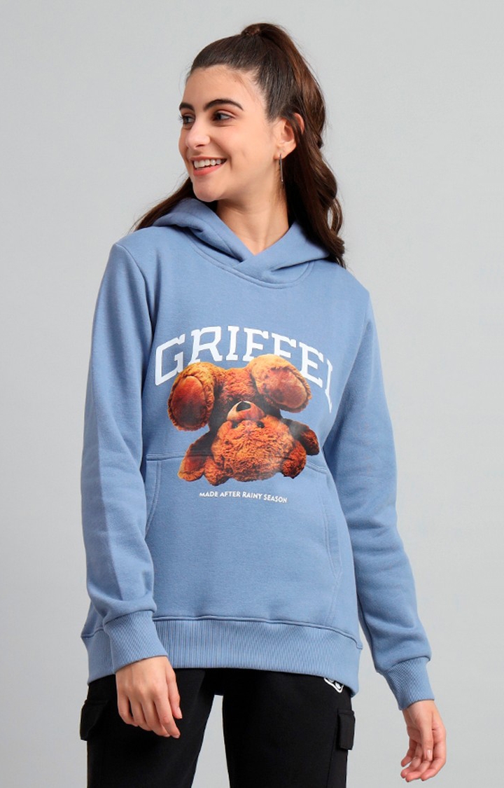 GRIFFEL | Women's 's Sky Bear Print Regular Fit Cotton Fleece Hoodie Sweatshirt
