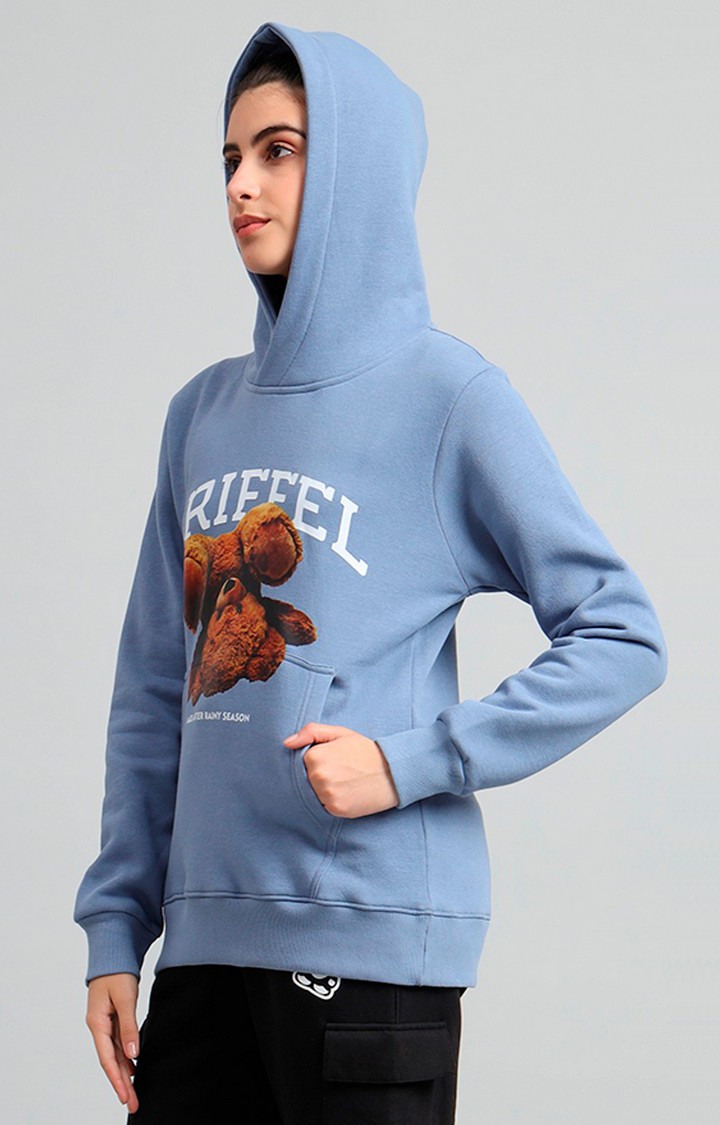 Women's Blue Printed Hoodies