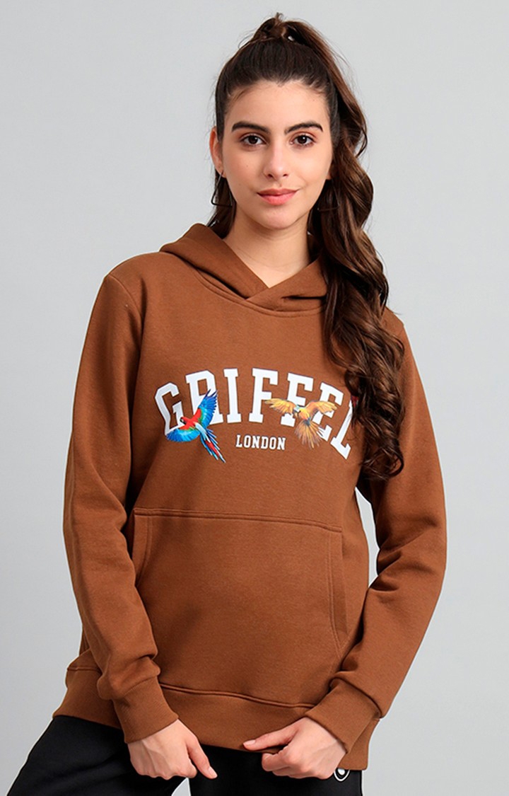 GRIFFEL | Women's Brown Printed Hoodies