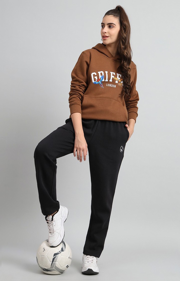Women's Brown Printed Hoodies