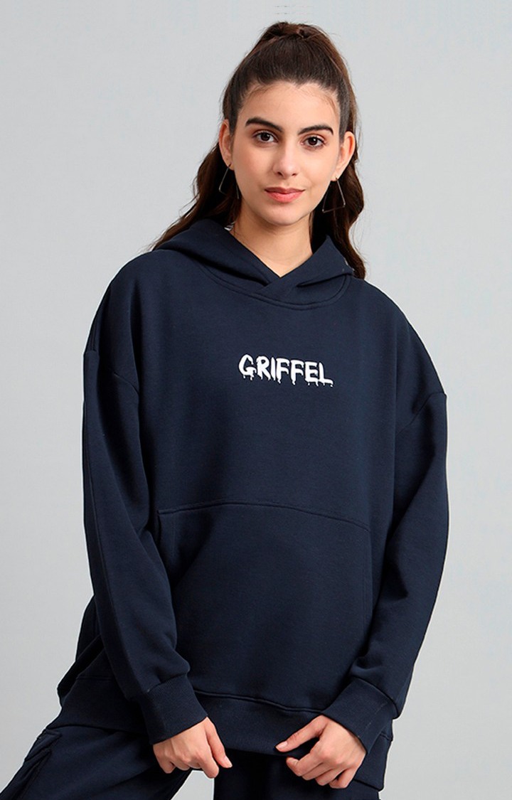 Women's Navy Blue Printed Hoodies