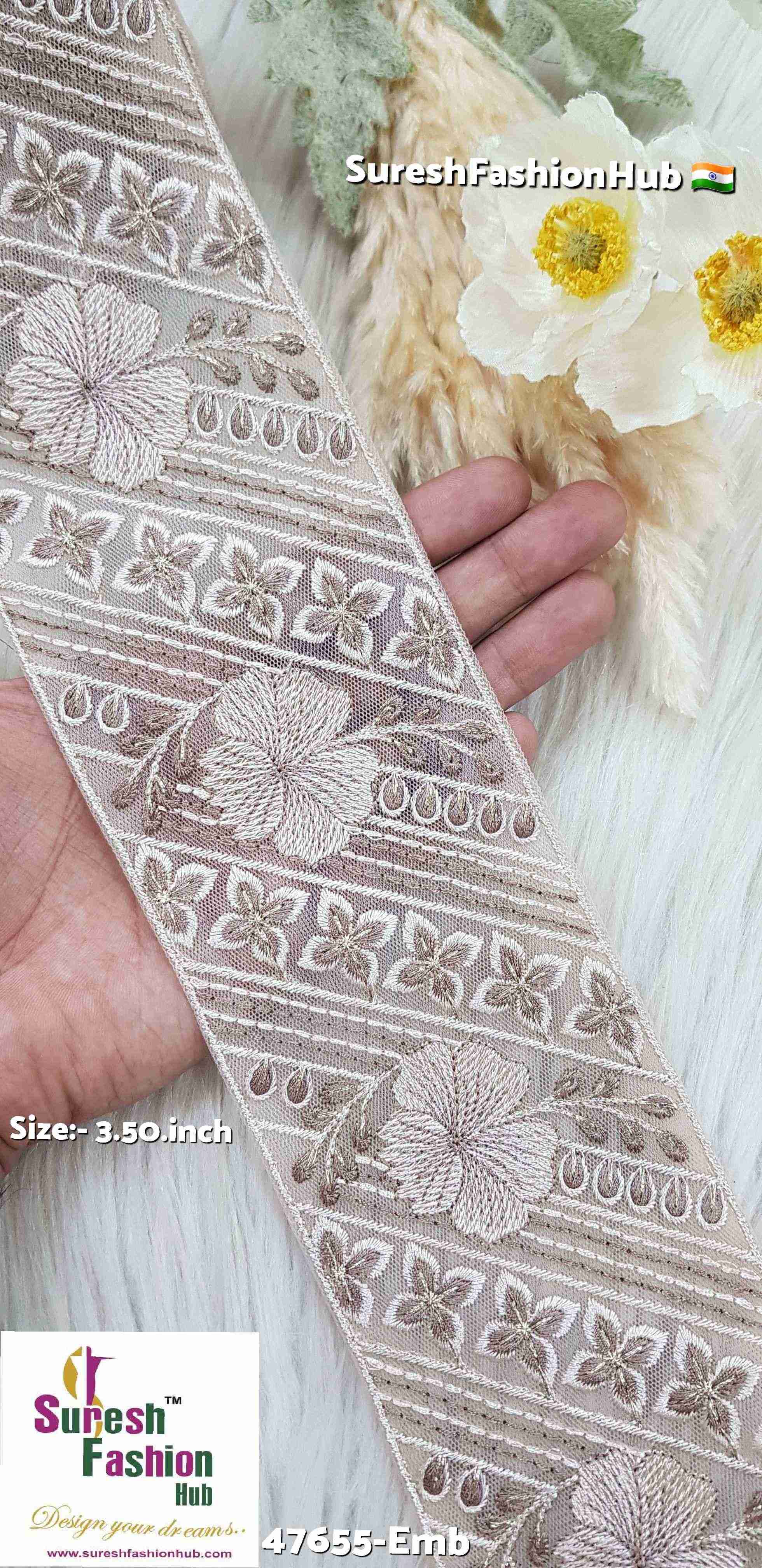 Light Brown Golden Bloom Geometric Embroidery Lace
