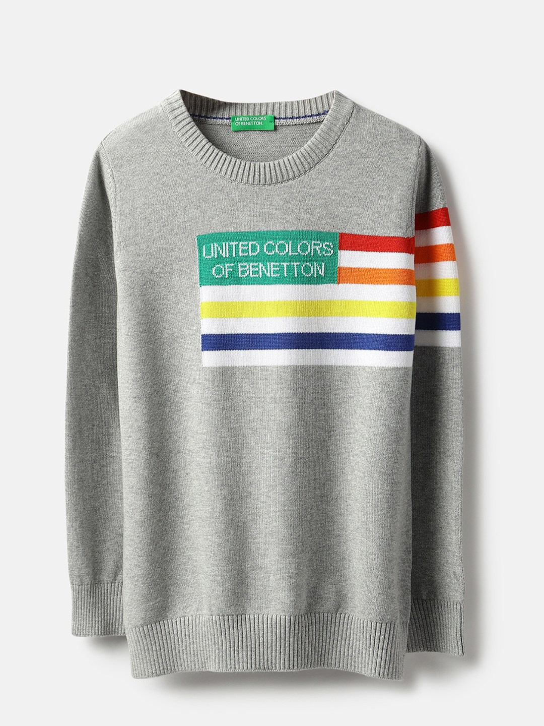 United Colors of Benetton Regular Fit Round Neck Striped Graphic Sweater