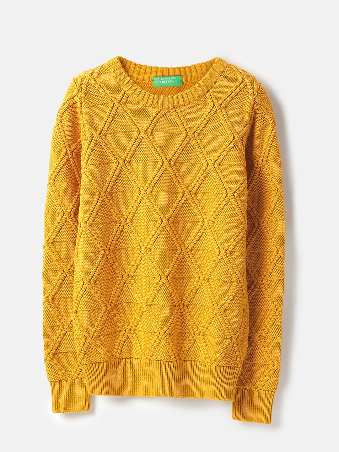 United Colors of Benetton Regular Fit Round Neck Textured Tonal Diamond Structure Sweater