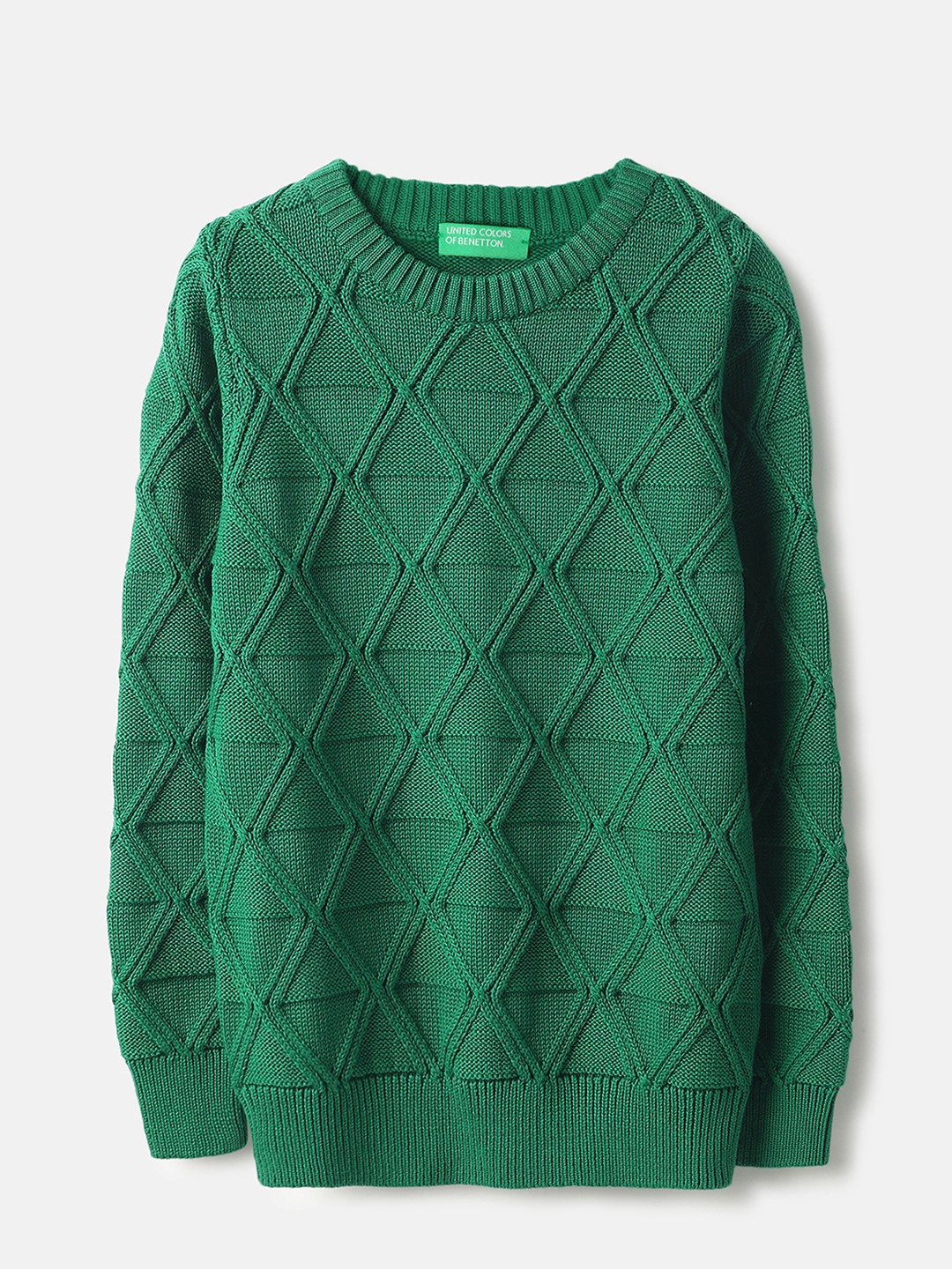United Colors of Benetton Regular Fit Round Neck Textured Tonal Diamond Structure Sweater