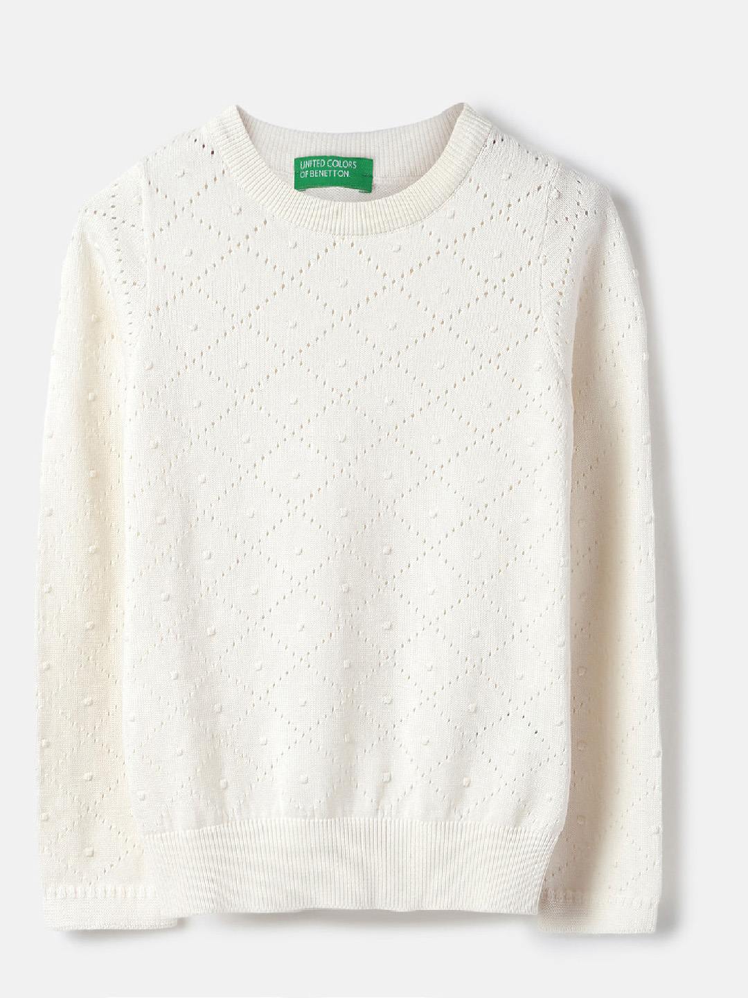 United Colors of Benetton Regular Fit Round Neck Pointelle Knit Structure Sweatshirt