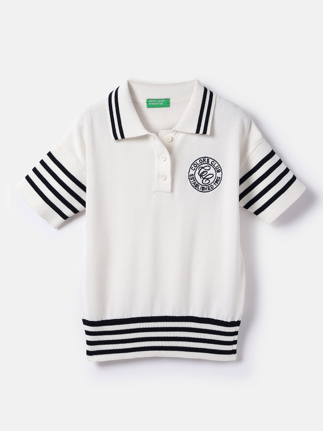 United Colors of Benetton Regular Fit Polo Neck Stripe T-Shirt